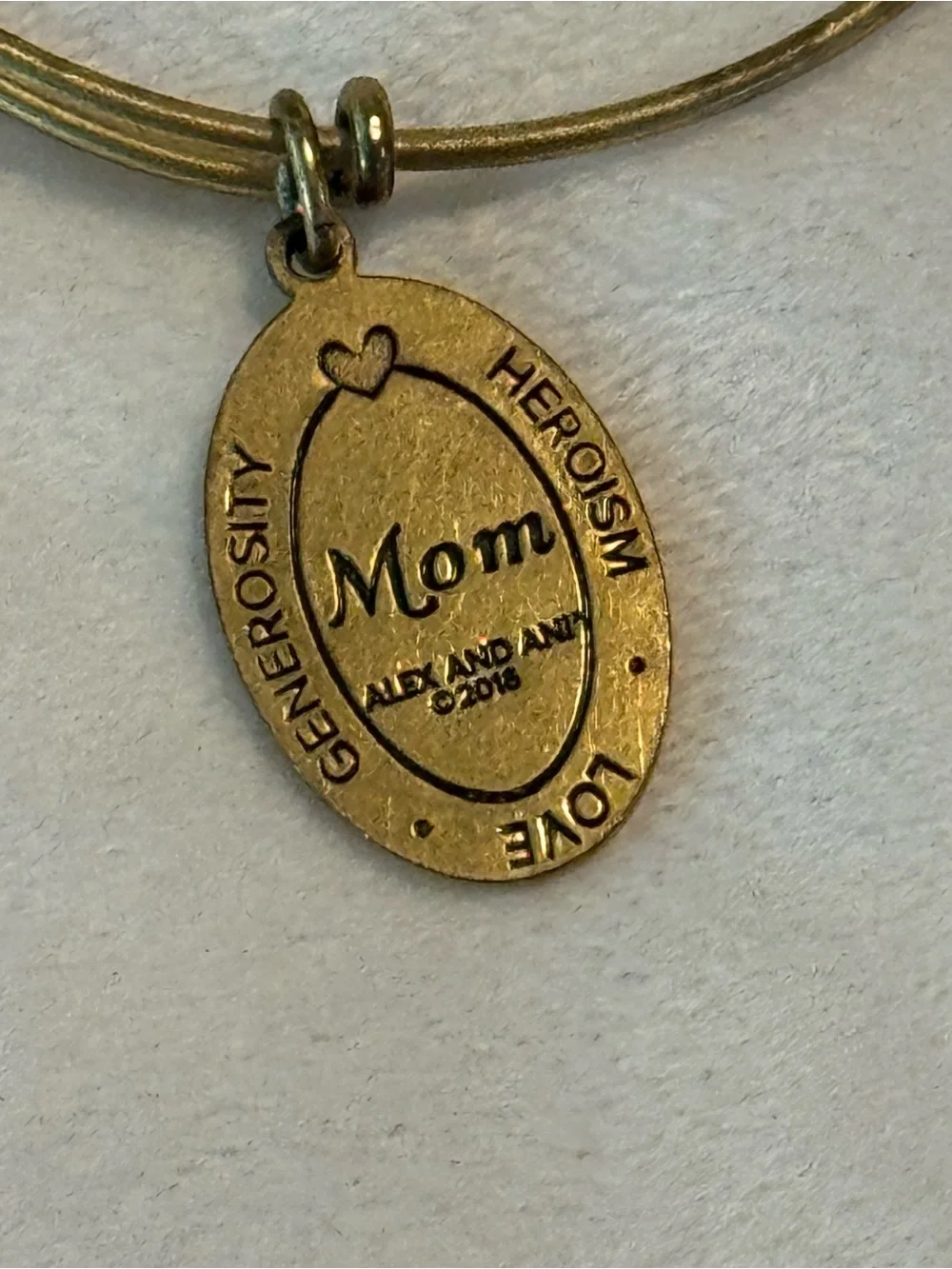 Alex and Ani 2018 Floral Oval Mom Charm Bangle Bracelet - Antique Gold
